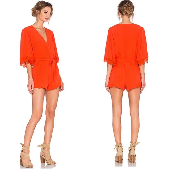 Lovers & Friends Reese Romper in Coral Reef Orange Size S - Picture 2 of 13